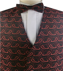 Burgundy&Black Colorful Paisley Classical Wedding Waistcoat Set