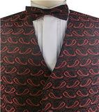 Burgundy&Black Colorful Paisley Classical Wedding Waistcoat Set