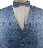 Blue Paisley Wedding/Tuxedo Waistcoat+Bowtie+Hanky