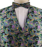 Green&Purple Paisley Wedding/Tuxedo Waistcoat+Bowtie+Hanky