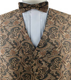 Beige Microfiber Paisley Tuxedo Waistcoat+Bowtie+Hanky