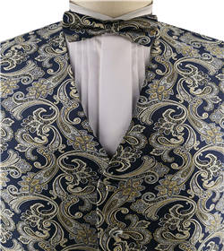 Mix Brown Microfiber Paisley Tuxedo Waistcoat+Bowtie+Hanky