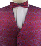 Mix Red Microfiber Paisley Tuxedo Waistcoat+Bowtie+Hanky