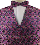 Pink&Blue Microfiber Paisley Tuxedo Waistcoat+Bowtie+Hanky