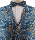 Blue&Brown Paisley Wedding/Tuxedo Waistcoat+Bowtie+Hanky