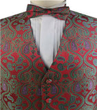 Green&Red Paisley Wedding/Tuxedo Waistcoat+Bowtie+Hanky