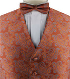 Orange Microfiber Paisley Tuxedo Waistcoat+Bowtie+Hanky