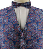 Mix Blue Microfiber Paisley Tuxedo Waistcoat+Bowtie+Hanky