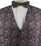 Mix Burgundy Microfiber Paisley Tuxedo Waistcoat+Bowtie+Hanky