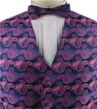 Pink&Navy Paisley Wedding/Tuxedo Waistcoat+Bowtie+Hanky