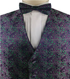 Green&Purple Paisley Wedding/Tuxedo Waistcoat+Bowtie+Hanky