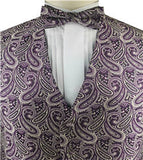 Purple&Ivory Paisley Wedding/Tuxedo Waistcoat+Bowtie+Hanky