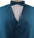 Peacock blue Classical Tuxedo Microfiber Waistcoat+Bowtie+Hanky